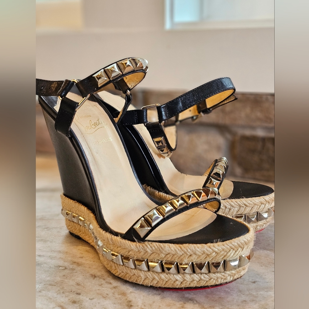 Christian Louboutin Black and Gold Wedges